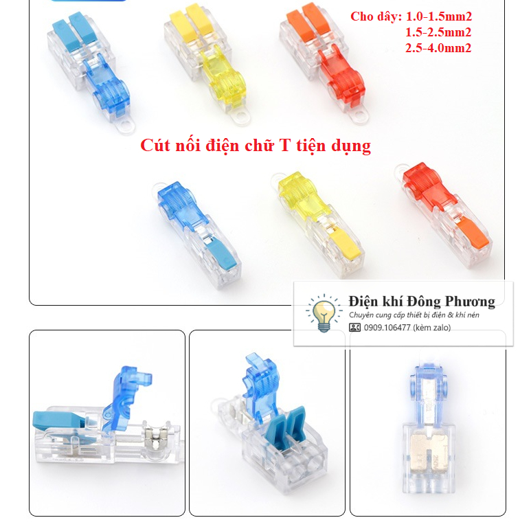 Cút nối nhanh dây điện chữ T phân nhánh trong suốt 1 ra và 2 ra.