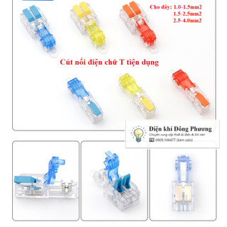 Cút nối nhanh dây điện chữ T phân nhánh trong suốt 1 ra và 2 ra.