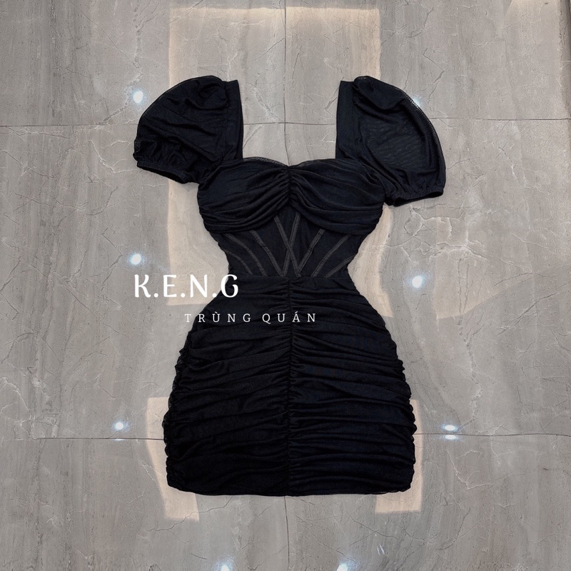 Đầm lưới cup ngực tay bồng công chúa