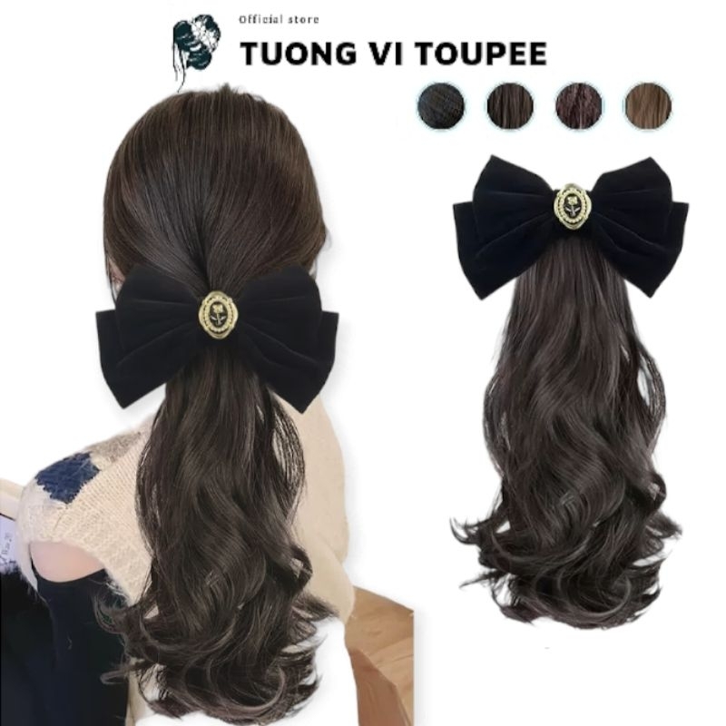 Tóc Giả Ngoặm Mini Xoăn Lọn Phối Nơ Nhung Lớn Retro Cực Sang