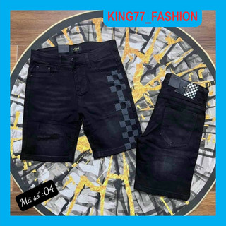 Quần short jean nam phối loang đen trơn phối họa tiết LV siêu đẹp chất bò vải dày mẫu mới giá rẻ chuẩn shop uy tín