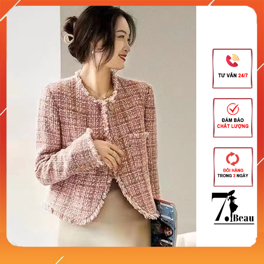 Áo khoác dạ tweed dáng ngắn, áo cardigan nữ croptop dạ hồng cưc xinh, tay dài phong cách sang chảnh 7.Beautiful A100