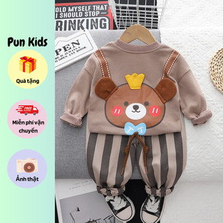 Bộ nỉ thu đông họa tiết hình con gấu nâu cho bé trai từ 9- 23 kg