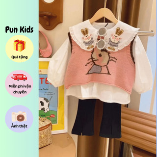 Áo gile len họa tiết thỏ hồng cutee thu đông cho bé gái từ 9-35kg AMĐ15