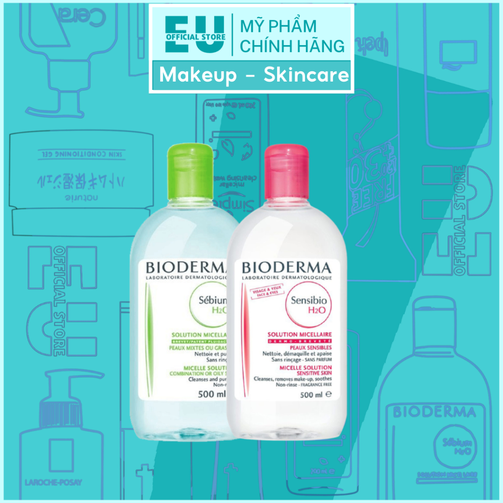 Nước Tẩy Trang Bioderma Crealine/Sebium H2O 500ml Bản Mới Nhất (Hồng/Xanh)