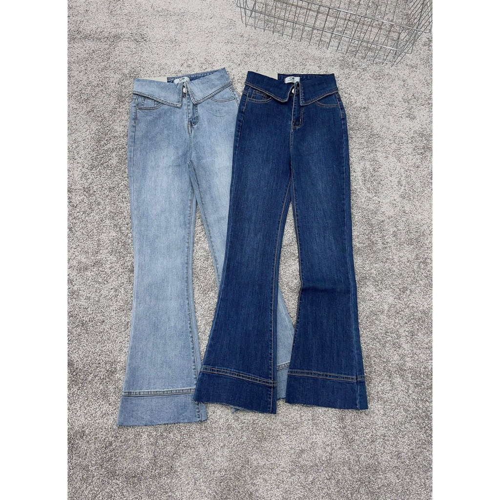 QUẦN JEAN ỐNG LOE, CO GIÃN LƯNG BẺ LAI, LƯNG CAO, LAI CẮT