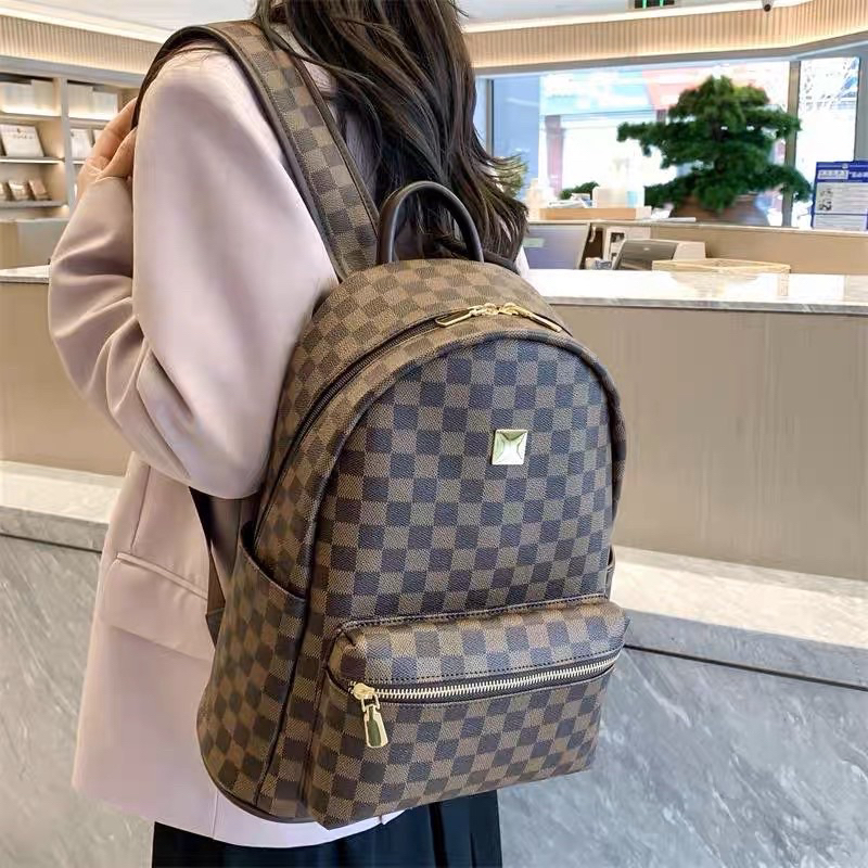 Balo Da Màu Nâu Ô Vuông, Cặp Da Đi Học Đẹp Cho Nam Nữ