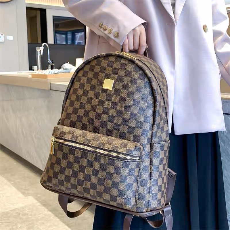 Balo Da Màu Nâu Ô Vuông, Cặp Da Đi Học Đẹp Cho Nam Nữ