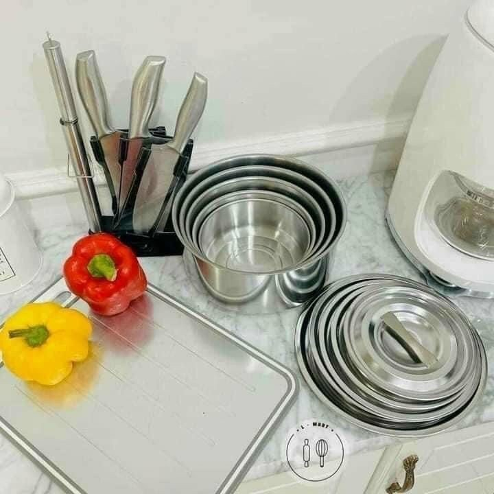 Bộ 5 nồi inox My Home dùng được bếp từ, size 16, 18, 20, 22, 24cm