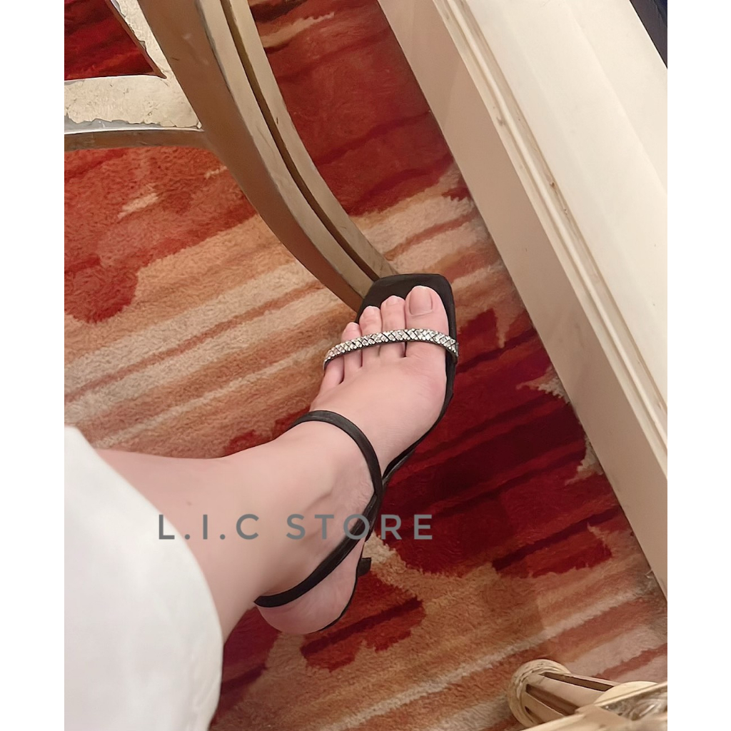 Sandanl Gót Nhọn Đính Đá - Da Lộn - Cao 7-9 Phân