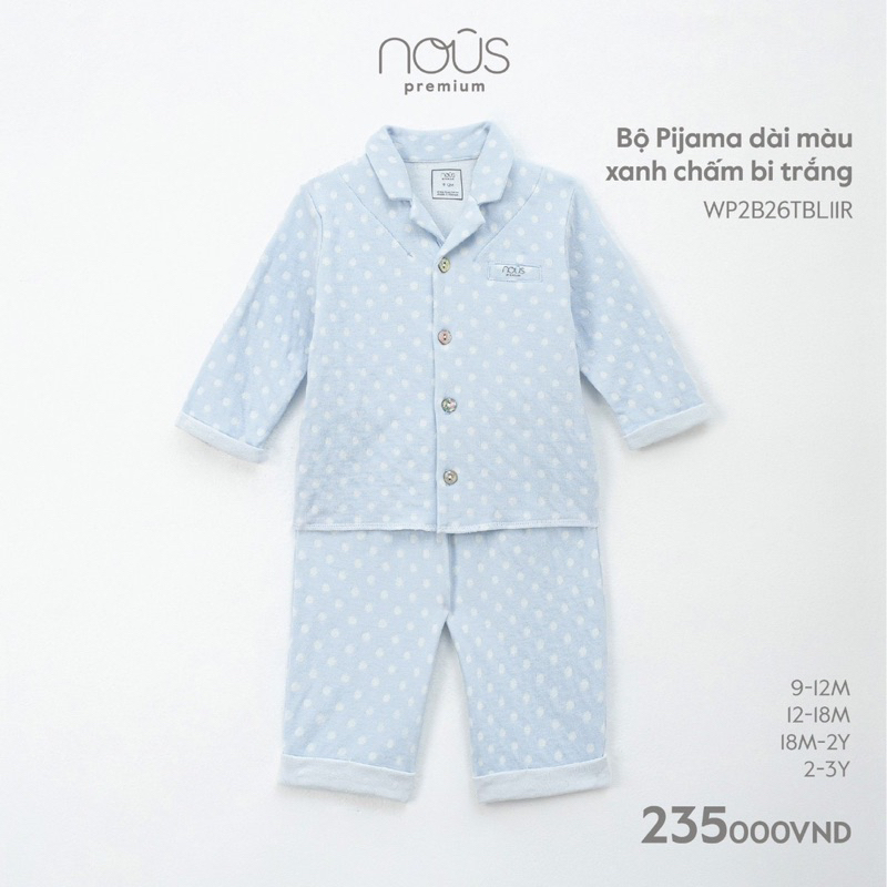 Nous - Bộ Pyjama dài màu hồng và xanh chấm bi trắng