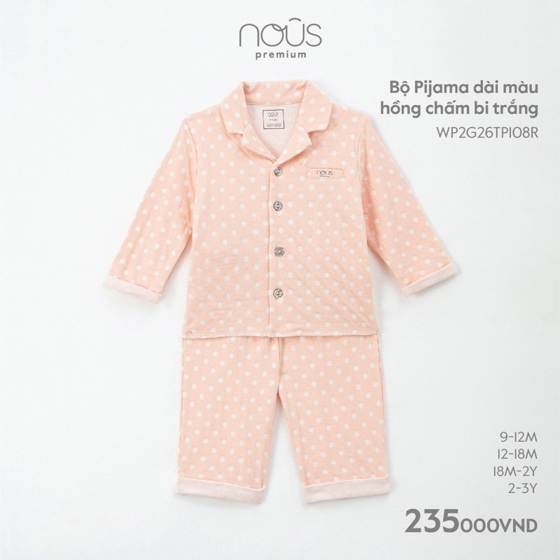 Nous - Bộ Pyjama dài màu hồng và xanh chấm bi trắng