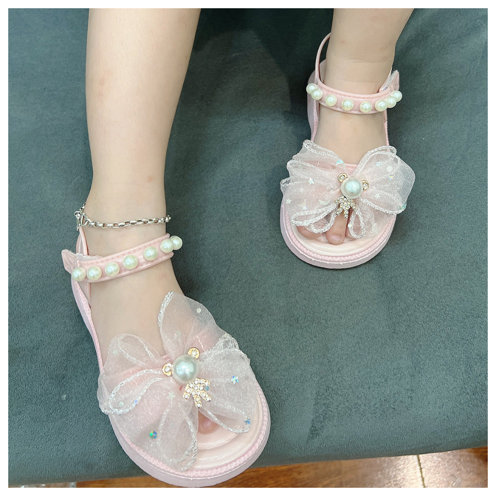 Giày sandal bé gái - Mẫu hậu nơ gấu ngọc 018 xinh phối 3 màu cho bé - M118