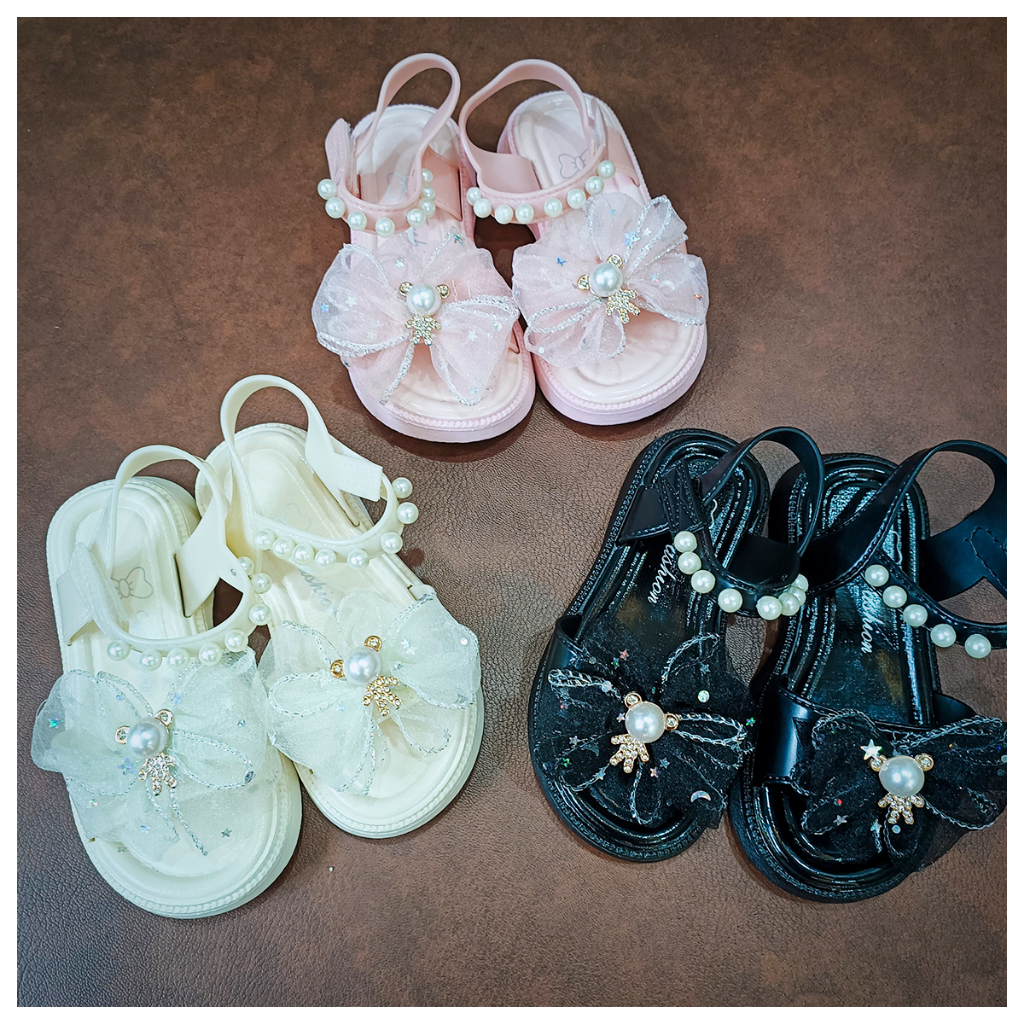 Giày sandal bé gái - Mẫu hậu nơ gấu ngọc 018 xinh phối 3 màu cho bé - M118