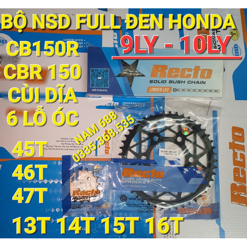Nhông sên dĩa cb150r,cbr150 cùi dĩa 6 lỗ óc bộ 9ly,10ly chính hãng Recto