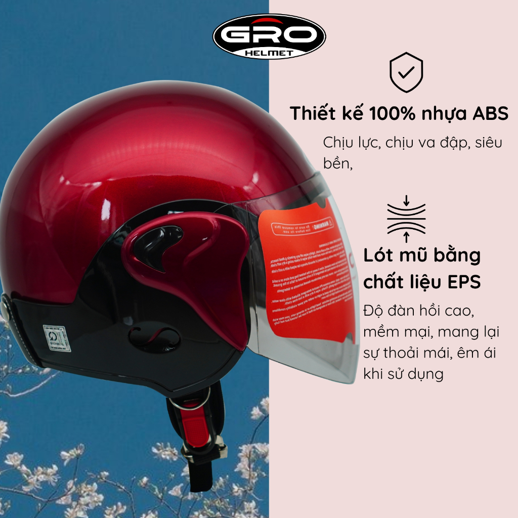 Mũ bảo hiểm GRO Helmet T318, chính hãng, kính dài, dành cho nam nữ, thiết kế thời trang, nhiều màu