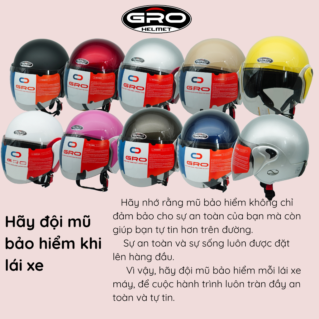 Mũ bảo hiểm GRO Helmet T318, chính hãng, kính dài, dành cho nam nữ, thiết kế thời trang, nhiều màu