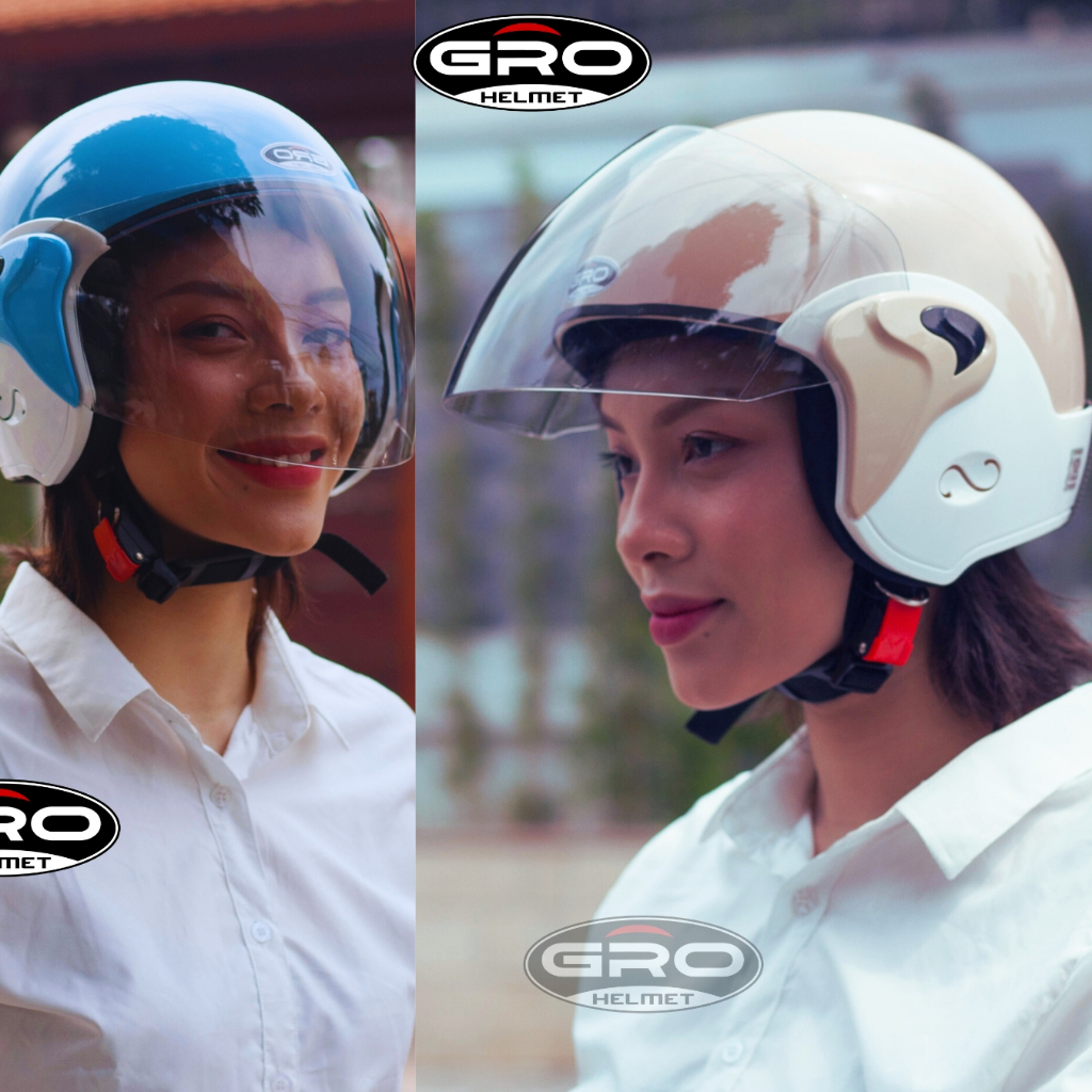 Mũ bảo hiểm GRO Helmet T318, chính hãng, kính dài, dành cho nam nữ, thiết kế thời trang, nhiều màu