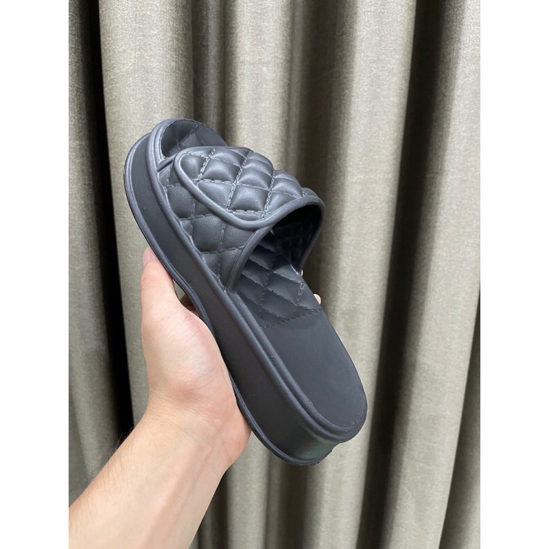 Dép bánh mì quai ngang nữ họa tiết trám siêu xinh độn đế 4cm