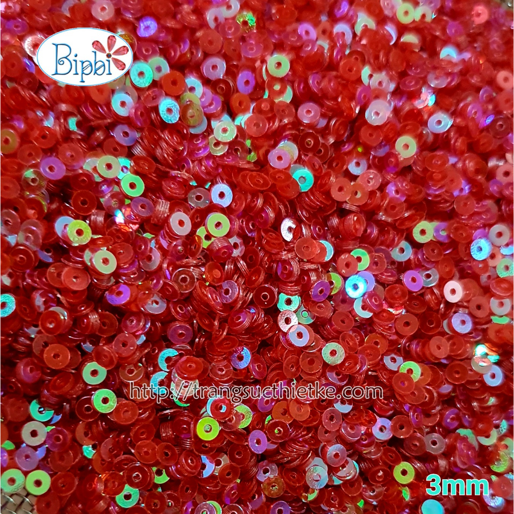 Hạt kim sa sequin 3mm màu đỏ đính váy áo dạ hội, cài áo handmade, đính kết thủ công