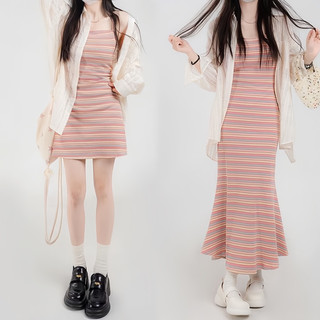 Váy body len mỏng hai dây phối nhiều màu dáng ngắn/dài, đầm body hồng pastel nhẹ nhàng