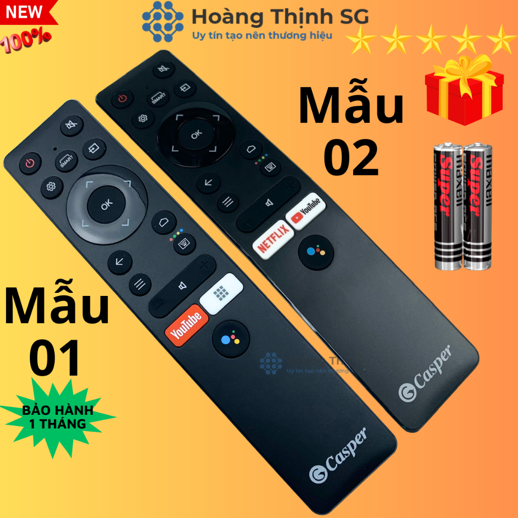 Remote điều khiển tivi Casper, Điều Khiển TV Casper Internet Có Giọng Nói - Tặng kèm pin