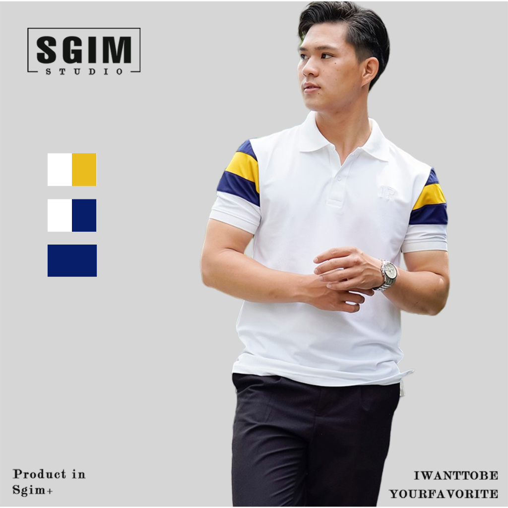 Áo polo nam Sgimstudio, áo basic polo trơn phối màu sọc vai độc đáo | Sgimstudio