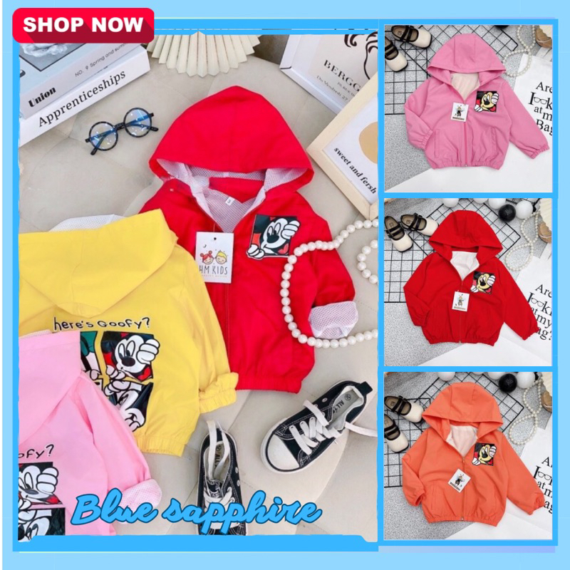 Áo khoác CHO BÉ họa tiết hình MICKY, áo khoác bé trai vải dù cao cấp