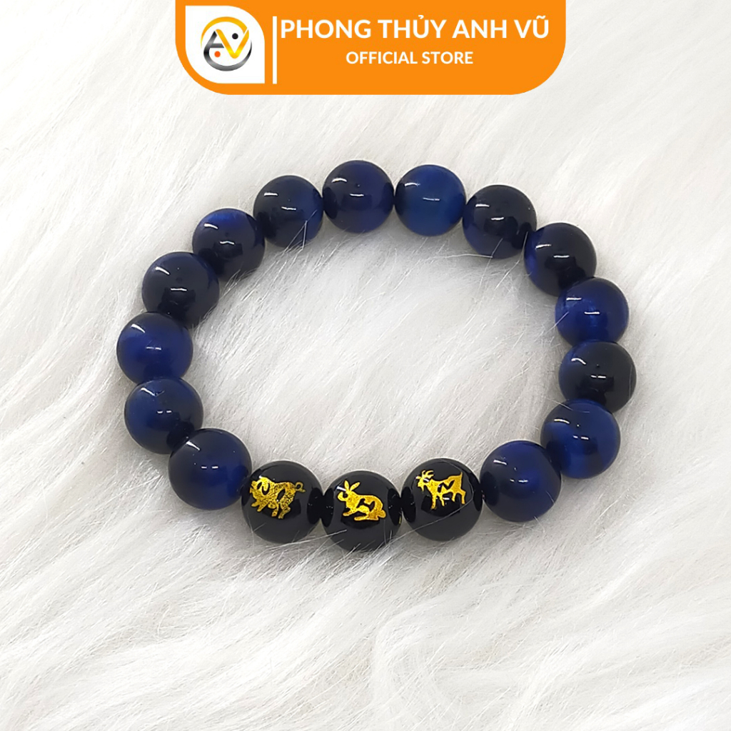 Vòng tam hợp hợi mão mùi - chất liệu mắt hổ xanh dương cho người mệnh mộc, thủy - Có khai quang - may mắn tài lộc