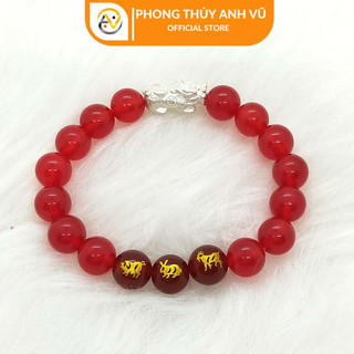Vòng tay tỳ hưu tam hợp hợi mão mùi đã khai quang - mã não đỏ hợp mệnh hỏa, thổ - may mắn tài lộc