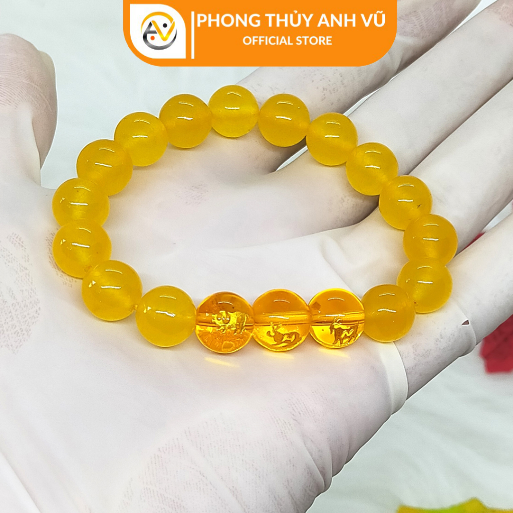 Vòng tay mệnh kim tam hợp hợi mão mùi - chất liệu mã não vàng cho mệnh thổ, kim - size 8 10ly - may mắn tài lộc