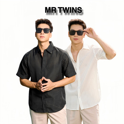 Áo Sơ Mi Nam Tay Ngắn Xuyên Thấu Màu Đen/Trắng Vải Cotton Voan Thương Hiệu Mr Twins