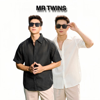 Áo Sơ Mi Nam Tay Ngắn Xuyên Thấu Màu Đen/Trắng Vải Cotton Voan Thương Hiệu Mr Twins