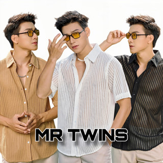 Áo Sơ Mi Nam Tay Ngắn Xuyên Thấu Màu Đen/Trắng/Nâu Vải Cotton Sợi Bông Thương Hiệu Mr Twins