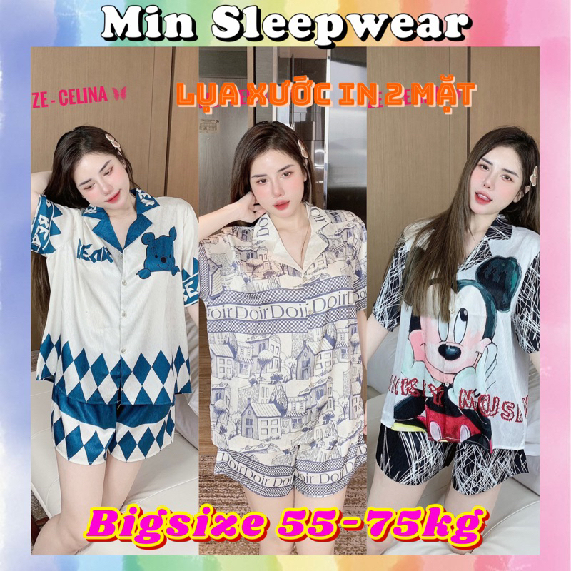 BIGSIZE 75kg ,pijama đùi lụa xước thiết kế siêu xinh, chất liệu lụa cao cấp mềm mịn mát, đồ bộ nữ giá rẻ, min đồ bộ