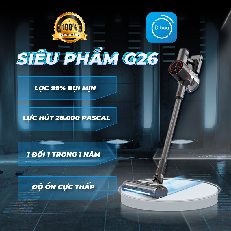 Máy hút bụi cầm tay, máy hút bụi không dây đa năng, lực hút siêu mạnh, lọc 99% bụi mịn Dibea G26