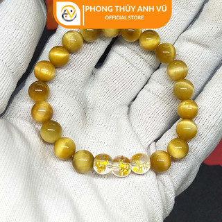 Vòng tay phong thủy tam hợp hợi mão mùi - chất liệu mắt hổ vàng nâu tự nhiên - may mắn tài lộc - PHONG THỦY ANH VŨ