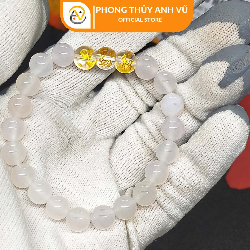 Vòng con giáp tam hợp hợi mão mùi - mã não trắng tự nhiên - may mắn tài lộc bình an - PHONG THỦY ANH VŨ