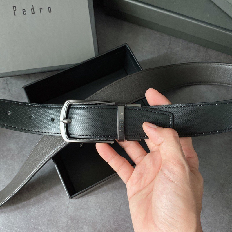 Nịt da thật- Thắt lưng nam - mặt kim đục lỗ - pedro (có hộp)