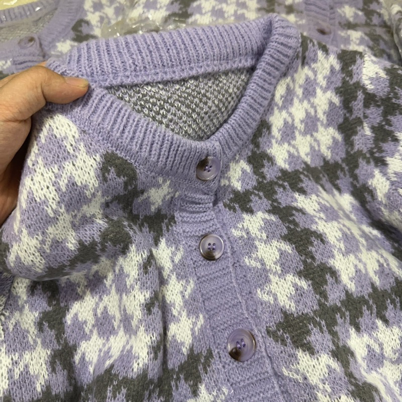 Áo khoác Len mỏng cadigan tím kẻ ziczac siêu xinh