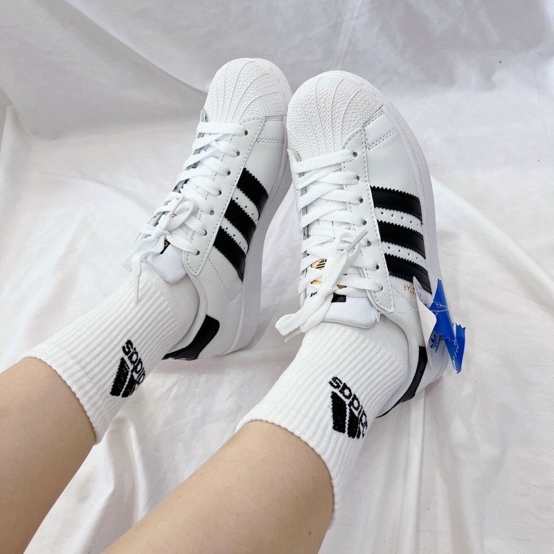 Hot Giày _Adidas Superstar Trắng 3 Sọc Đen, Giày Thể Thao Nam Nữ Hottrend _Adidas Tem Vàng Phổ Thông Full Phụ Kiện