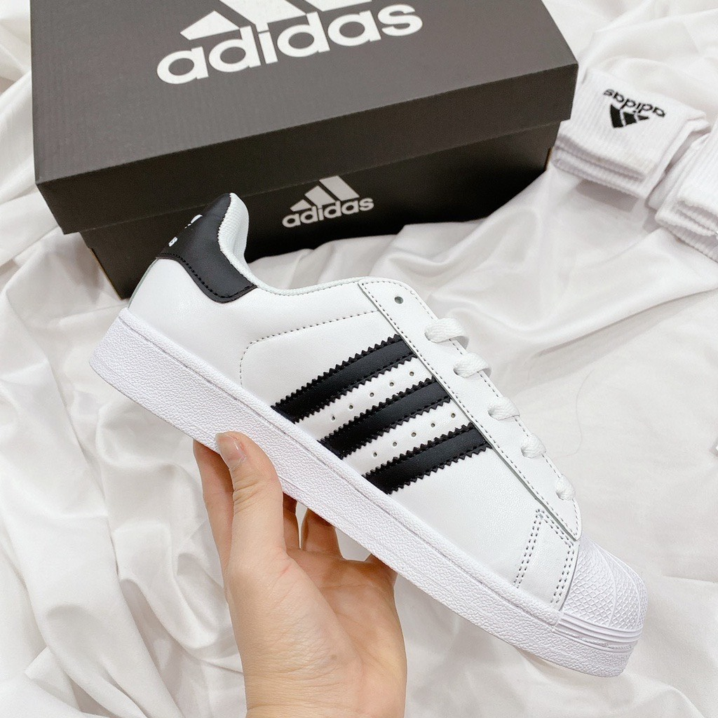 Hot Giày _Adidas Superstar Trắng 3 Sọc Đen, Giày Thể Thao Nam Nữ Hottrend _Adidas Tem Vàng Phổ Thông Full Phụ Kiện