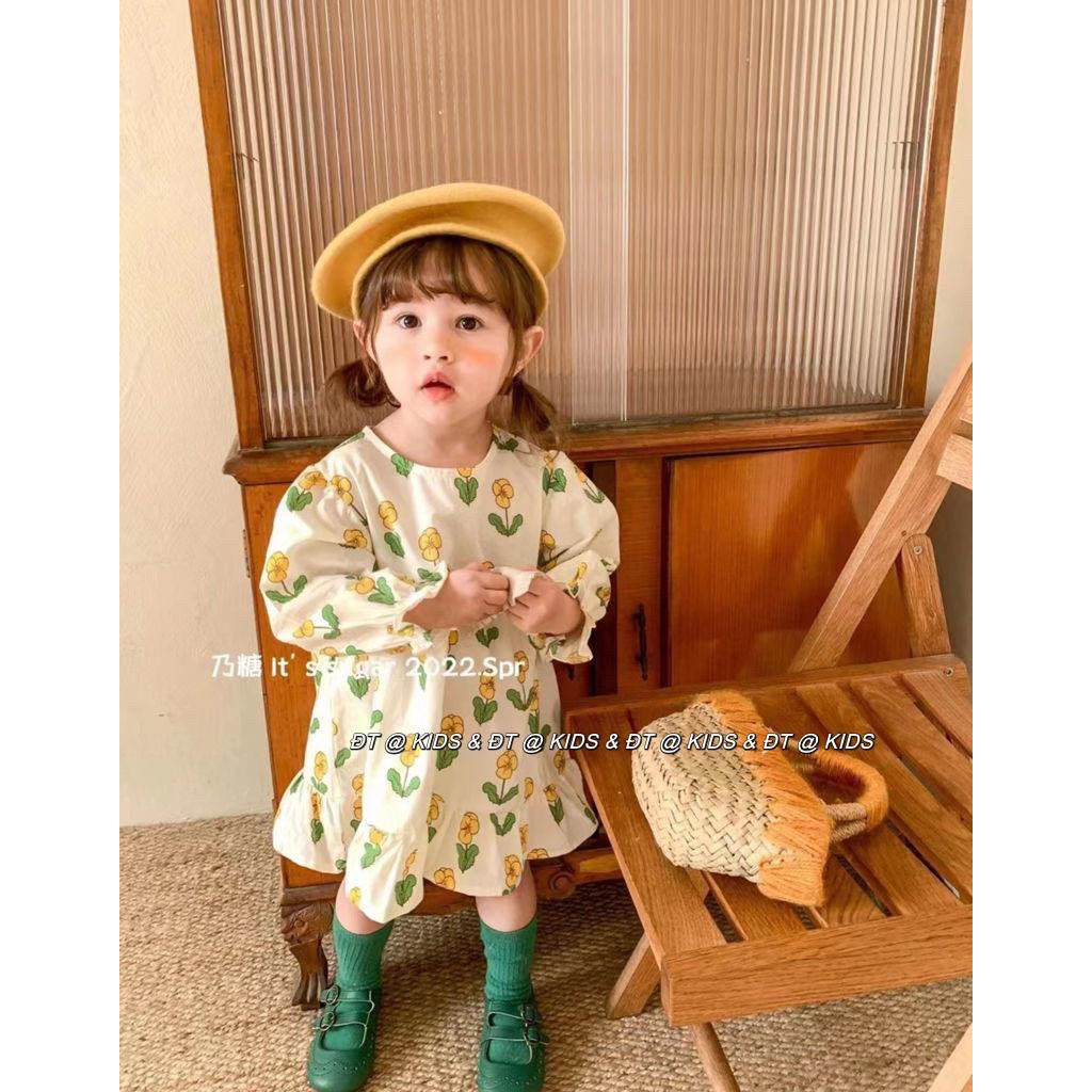 Set váy hai chi tiết cho bé gái, váy hoa nhí kèm áo len tiểu thư đính thỏ con dễ thương cho bé gái