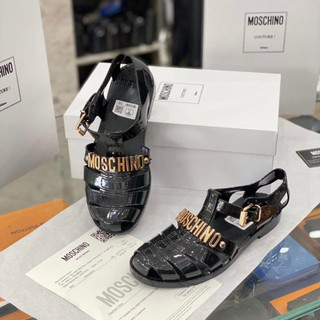 Dép dọ MOSCHINO nam 2 màu đen trắng đính chữ, Dép rọ trong suốt cao cấp