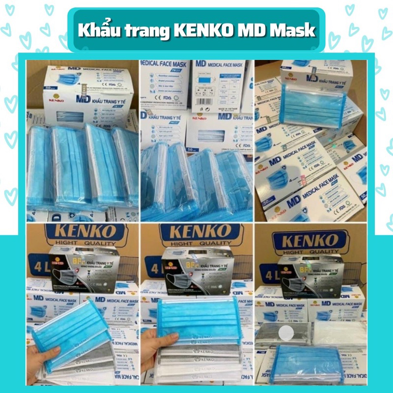 Khẩu Trang Y Tế MD Kenko Cao Cấp Công Nghệ Kháng Khẩn 4 Lớp, 50 Cái/Hộp Màu Xanh, Trắng, Xám