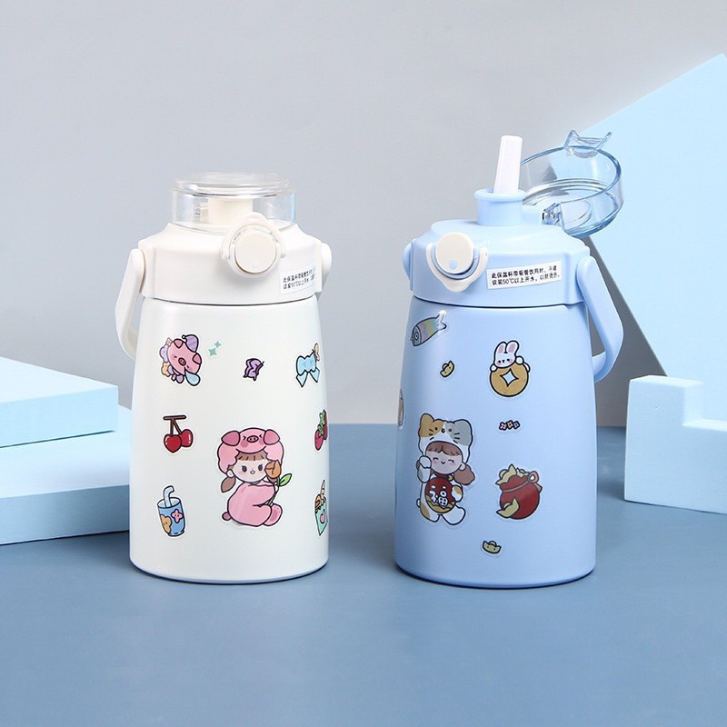 Bình giữ nhiệt 800ml cute chất liệu inox,tặng kèm hình dán dễ thương