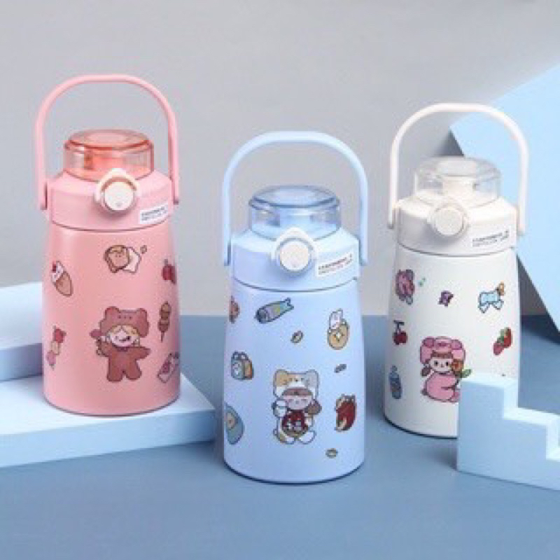 Bình giữ nhiệt 800ml cute chất liệu inox,tặng kèm hình dán dễ thương