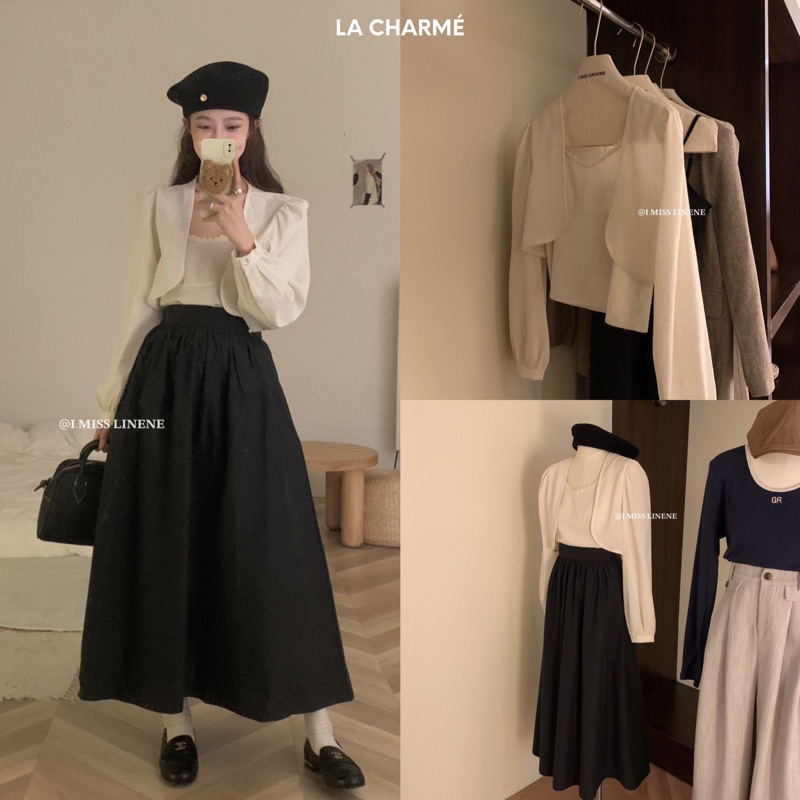 Set áo dây viền ren + áo khoác 30321 IMISS