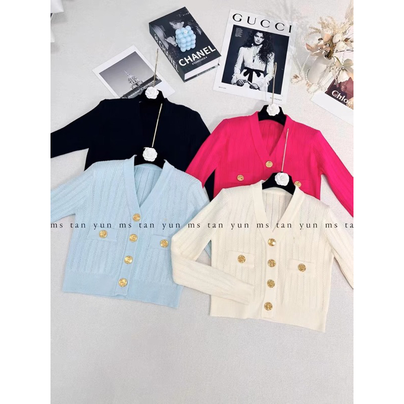 Áo len cardigan cổ V cúc đồng sang chảnh hàng QC loại 1