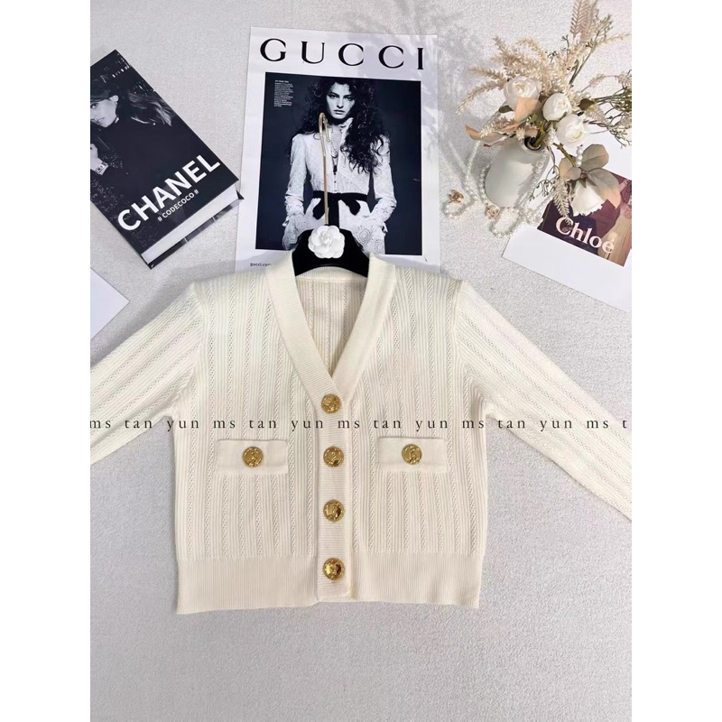 Áo len cardigan cổ V cúc đồng sang chảnh hàng QC loại 1